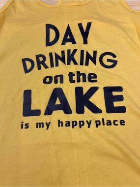 Yellow Graphic Tank - "Day Drinking on the Lake"- By Ideal T Women’s Sz Small